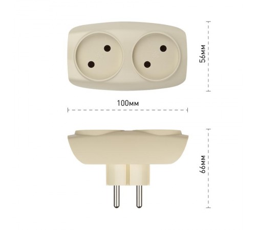 Тройник SP-2-I  2гн, без заземл. (сл. кость) (10/60/1500) Б0017017  ЭРА