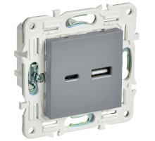 SKANDY Розетка USB A+C 3,1А SK-R14Gr серый   SK-U22-D31-K03  IEK