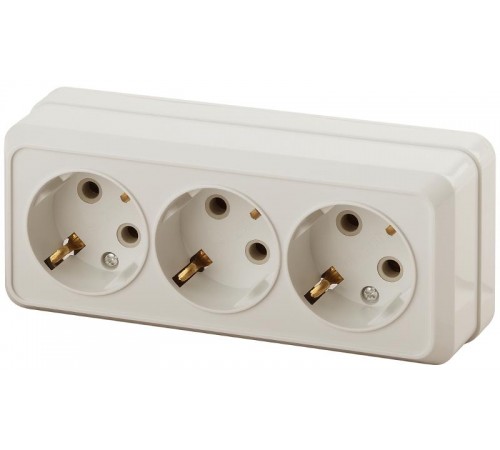 Розетка Intro Quadro 2-206-02 с заземлением трехместная 3х2P+E, 16А-250В, IP20, ОУ, слоновая кость  Б0053821  Intro