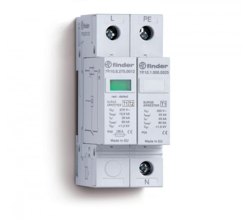 Устройство защиты от импульсных перенапряжений УЗИП тип 1 (1 варистор + 1 искровый разрядник); модульный, ширина 35мм; степень защиты IP20