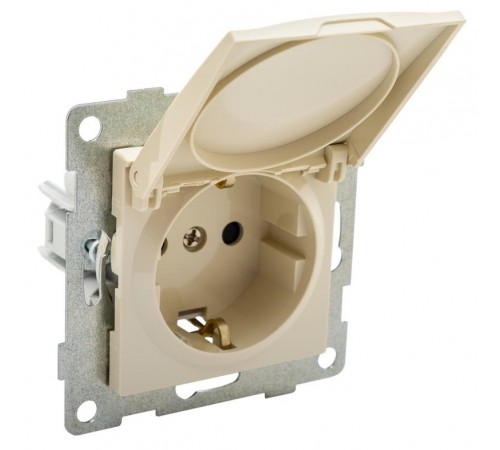 Ugra Розетка 1-ой с/з с з/ш и крышкой, СУ , 16А, 250В, беж  С11Р91-003  GUSI Electric