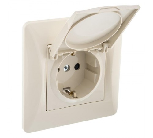 Ugra Розетка 1-ой с/з с з/ш и крышкой, СУ , 16А, 250В, беж  С11Р91-003  GUSI Electric