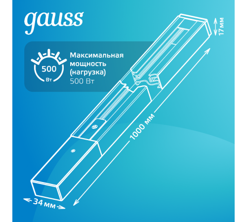 Шинопровод осветительный накладной 1м белый (с адаптером питания и заглушкой)  TR101  Gauss