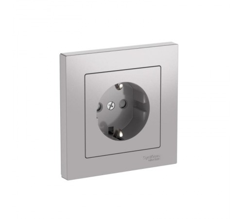 AtlasDesign Алюминий Розетка с заземлением со шторками, 16А, (в сборе с рамкой), быстрозажимные клеммы  ATN000344S  SE