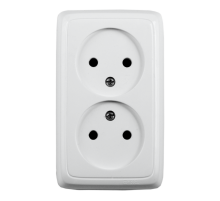 Розетка открытой установки, двухместная, со шторками, с монтажной пластиной, цвет белый  РА16-146  HEGEL