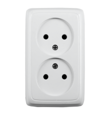 Розетка открытой установки, двухместная, со шторками, с монтажной пластиной, цвет белый  РА16-146  HEGEL