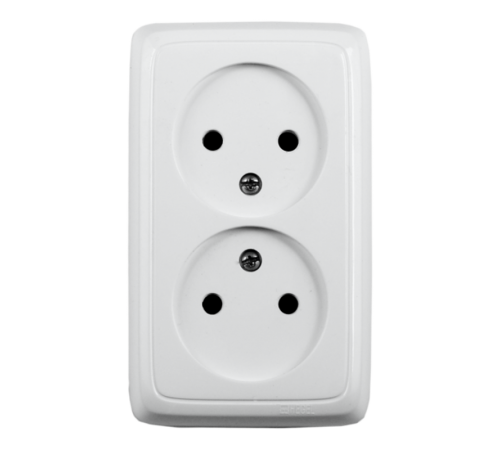 Розетка открытой установки, двухместная, со шторками, с монтажной пластиной, цвет белый  РА16-146  HEGEL