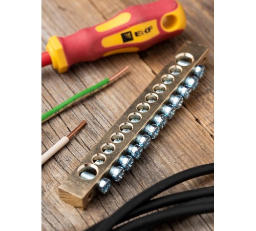 Шина "0" (8х12мм.) 125А  12 отверстий крепеж по краям латунь EKF PROxima  sn0-125-12-k  EKF