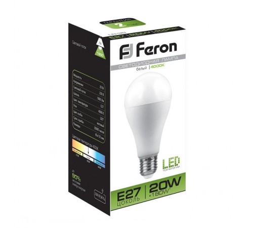 Лампа светодиодная LB-98 (20W) 230V E27 4000K A65  25788  FERON