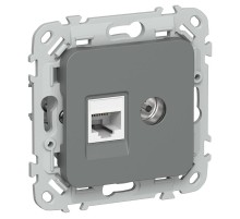 FLITE Розетка 2-ая RJ45/TV кат.5Е UTP РКТВ5е-2-0-ФлМА мокрый асфальт  FI-AK22-1-K80  IEK