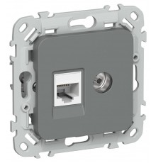 FLITE Розетка 2-ая RJ45/TV кат.5Е UTP РКТВ5е-2-0-ФлМА мокрый асфальт  FI-AK22-1-K80  IEK