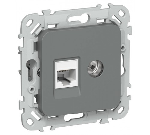 FLITE Розетка 2-ая RJ45/TV кат.5Е UTP РКТВ5е-2-0-ФлМА мокрый асфальт  FI-AK22-1-K80  IEK