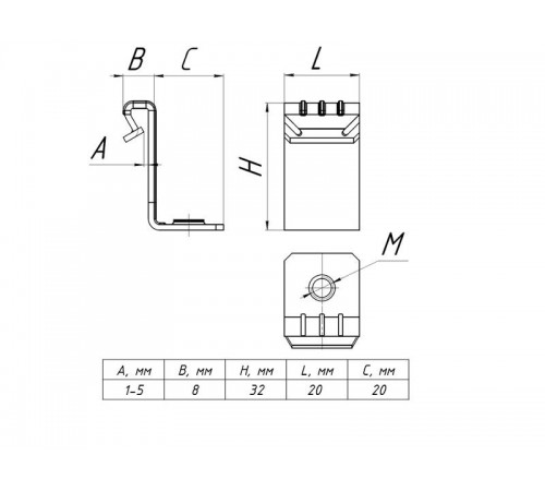Вертикальный балочный зажим 1-5 мм с отгибом и резьбой м6 TDZ  VBZ1-5-M6G  EKF