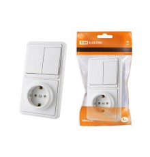 Блок комбинированный БКВР 2-х кл. выкл + розетка 2П+З с з/ш    SQ1813-0002  TDM