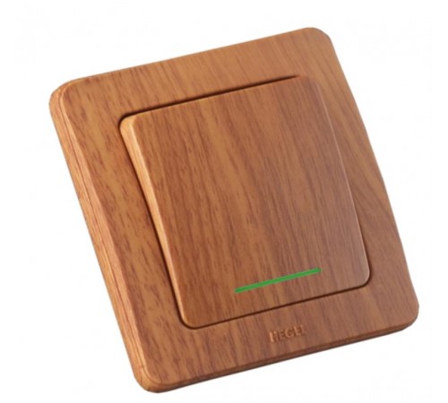 Выключатель скрытой установки, одноклавишный, с индикацией, цвет дуб  ВС16-312-05  HEGEL