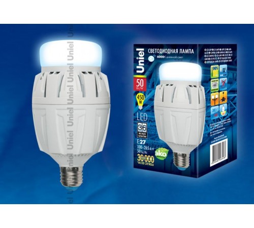 Лампа светодиодная LED-M88-50W/DW/E27/FR ALV01WH LED мощная с мат. рассеивателем. Материал корпуса алюминий. 6500К. Серия Venturo. .  08983  Uniel