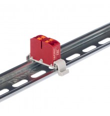 Блок распределительный с гориз. адапт. на рейку шириной 35мм, зажим push-in, 4 точки подкл. 2,5 кв.мм, красный  DTP1-004-04SPUR-H  DKC