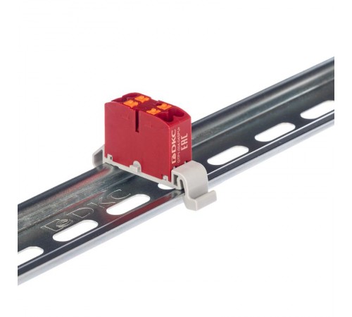 Блок распределительный с гориз. адапт. на рейку шириной 35мм, зажим push-in, 4 точки подкл. 2,5 кв.мм, красный  DTP1-004-04SPUR-H  DKC