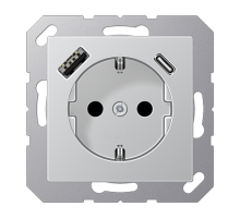 Розетка SCHUKO® с USB-зарядным устройством, тип A + тип С; термопласт; алюминий  A1520-15CAAL  Jung
