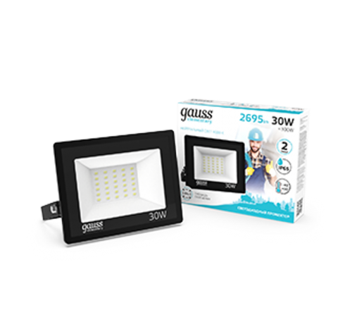 Прожектор светодиодный Elementary 30W 2695lm 4000К 200-240V IP65 черный LED 1/10  613100230  Gauss