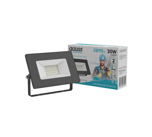 Прожектор светодиодный Elementary 30W 2695lm 4000К 200-240V IP65 черный LED 1/10  613100230  Gauss