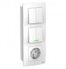 Blanca Белый С/У Блок:Розетка з/к шт 16А, 250В+выкл 2-клавишный.с подсветкой+выкл 2-клавишный.  BLNBS102211  SE
