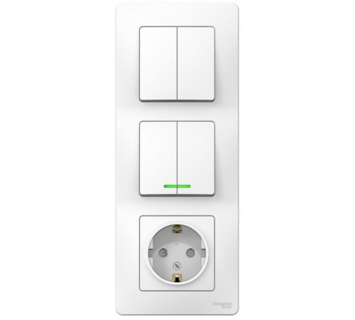 Blanca Белый С/У Блок:Розетка з/к шт 16А, 250В+выкл 2-клавишный.с подсветкой+выкл 2-клавишный.  BLNBS102211  SE