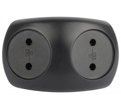 Разветвитель электрический ЭРА SPx-2-B на 2 розетки без заземления 10А черный   Б0059720  ЭРА