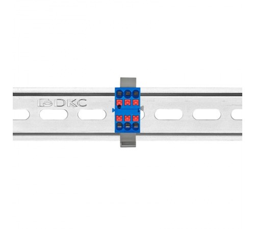 Блок распределительный с гориз. адаптером на рейку шириной 35мм, зажим push-in, 6 точек подключения 2,5 кв.мм, синий  DTP1-006-04SPUB-H  DKC
