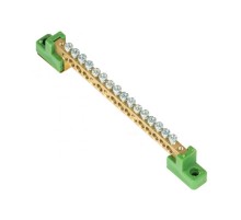 Шина "0" PE 6x9мм 16 отверстий латунь с контактной пластиной 2 зелёных угловых изолятора EKF PROximasn0-63-16-2-peEKF