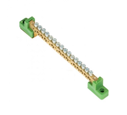 Шина "0" PE 6x9мм 16 отверстий латунь с контактной пластиной 2 зелёных угловых изолятора EKF PROximasn0-63-16-2-peEKF