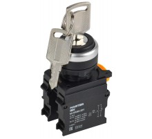 Переключатель с ключом 3 полож. 1NO+1NC чёрный MASTER  MI-SW60-20Y-3-34-3-K02  IEK