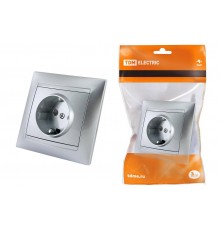 Розетка 2П+З 16А 250В с защ. шт. серебр. металлик "Лама"   SQ1815-0211  TDM