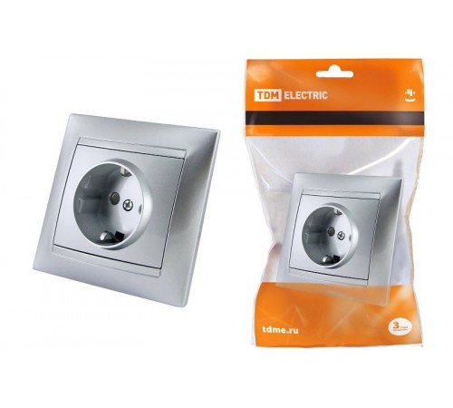 Розетка 2П+З 16А 250В с защ. шт. серебр. металлик "Лама"   SQ1815-0211  TDM