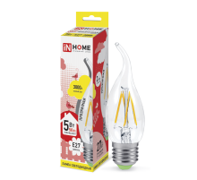 Лампа светодиодная LED-СВЕЧА НА ВЕТРУ-deco 5Вт 230В Е27 3000К 450Лм прозр  4690612007649  IN HOME