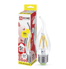 Лампа светодиодная LED-СВЕЧА НА ВЕТРУ-deco 5Вт 230В Е27 3000К 450Лм прозр  4690612007649  IN HOME