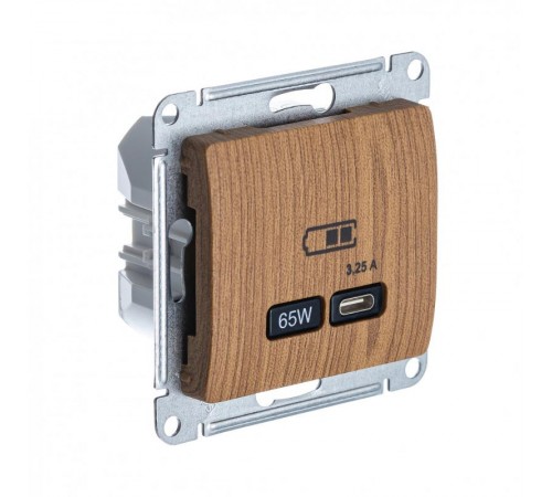 Glossa Дерево Дуб USB Розетка тип-C 65W высокоскор.заряд. QC PDД  GSL000527  SE