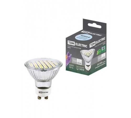 Лампа светодиодная LED 3Вт GU10 220В 4000К PAR16 SMD отражатель (рефлектор)  SQ0340-0027  TDM