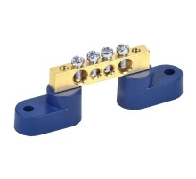 Шина "N" нулевая 6х9 мм на двух угловых синих изоляторах 4 группы  11-2324  REXANT