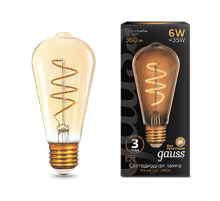 Лампа светодиодная Black LED Filament ST64 Flexible E27 6W Golden 360lm 2400К  157802006  Gauss