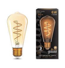 Лампа светодиодная Black LED Filament ST64 Flexible E27 6W Golden 360lm 2400К  157802006  Gauss