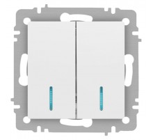 Выключатель Intro Accent 6-105-01М двойной с подсветкой, 10А-250В, IP20, СУ, AL/CU, белый матовый  Б0063507  Intro