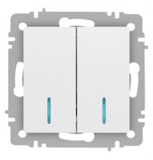 Выключатель Intro Accent 6-105-01М двойной с подсветкой, 10А-250В, IP20, СУ, AL/CU, белый матовый  Б0063507  Intro