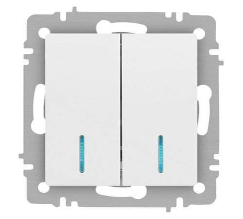 Выключатель Intro Accent 6-105-01М двойной с подсветкой, 10А-250В, IP20, СУ, AL/CU, белый матовый  Б0063507  Intro
