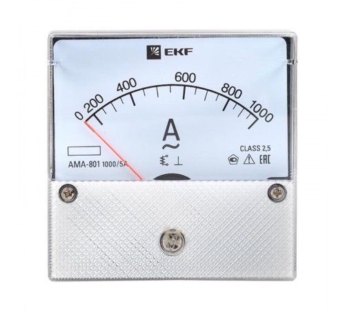 Амперметр AM-A801 аналоговый на панель 80х80 (круглый вырез) 1000А трансформаторное подключение EKF PROxima  ama-801-1000  EKF