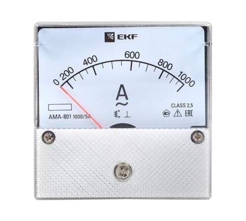 Амперметр AM-A801 аналоговый на панель 80х80 (круглый вырез) 1000А трансформаторное подключение EKF PROxima  ama-801-1000  EKF