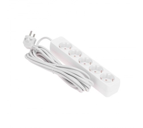 Удлинитель 5 гнезд, 5м, 3х0,75мм, с/з, белый  13-4213  PROconnect