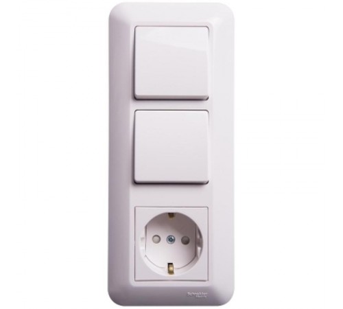 Blanca Белый С/У Блок: Розетка с заземлением + Выключатель 1-клавишный + Выключатель 1-клавишный (индивидуальная упаковка)  BK2VR-008V-BI  SE