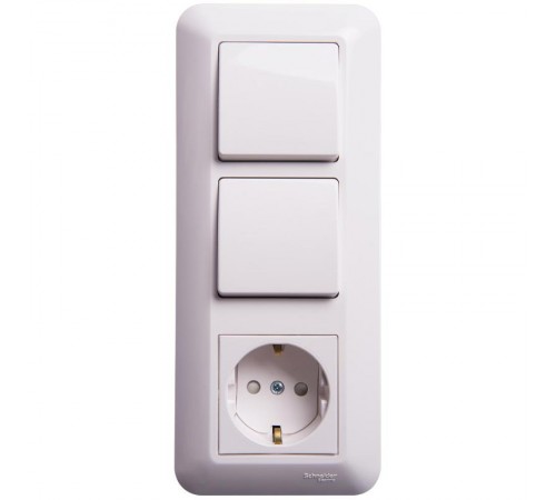 Blanca Белый С/У Блок: Розетка с заземлением + Выключатель 1-клавишный + Выключатель 1-клавишный (индивидуальная упаковка)  BK2VR-008V-BI  SE