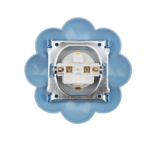 Розетка одноместная HAPPY Цветок скрытой установки, с заземлением и защитными шторками, белая/голубая  KR-78-0628  Kranz